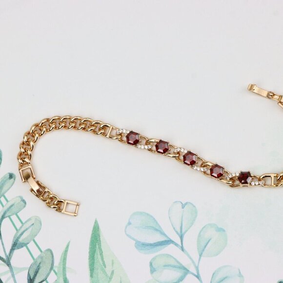 "Rose Gold Bracelet with Red Octagon Stones and CZ Link Detailing, XPBL0820 - Picture 4 of 13
